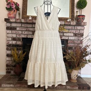 Style & Co Cream Lace Sleeveless Tiered Midi Dress Women's Size Medium